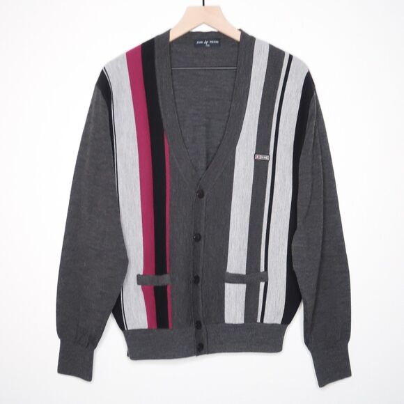 Jean Pierre VTG Mens Cardigan Large Gray Purple‎ Wool Blend Academia Grandpacore - Picture 1 of 10